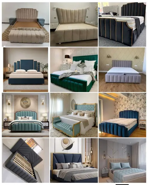 Upholstered headboard bed designs – Bed by Varnika Furnitures and Aluminium Works, Lucknow