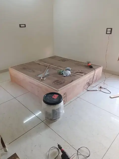 Bed base during on-site assembly – Bed by Varnika Furnitures and Aluminium Works, Lucknow
