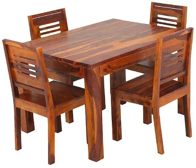 Solid wood four-seater dining set – Living, Dining & Study by Varnika Furnitures and Aluminium Works, Lucknow
