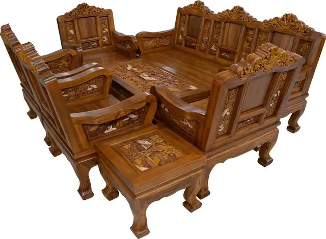 Carved teak sofa set – Living, Dining & Study by Varnika Furnitures and Aluminium Works, Lucknow
