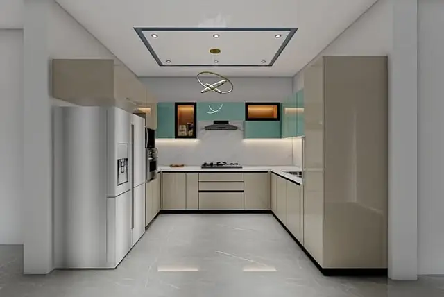 Parallel modular kitchen in gloss finish – Modular Kitchen by Varnika Furnitures and Aluminium Works, Lucknow