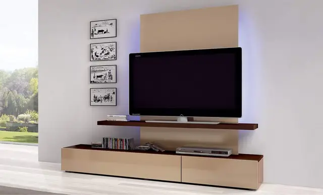 Floating TV unit with back panel – TV Unit by Varnika Furnitures and Aluminium Works, Lucknow