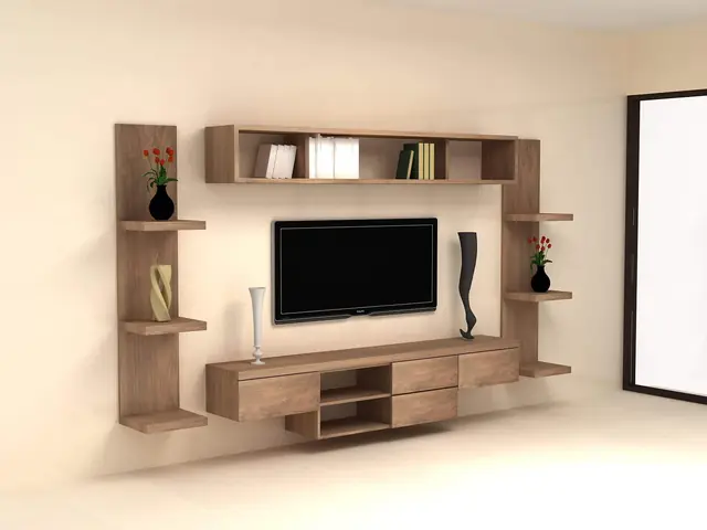Open-shelf TV wall unit – TV Unit by Varnika Furnitures and Aluminium Works, Lucknow