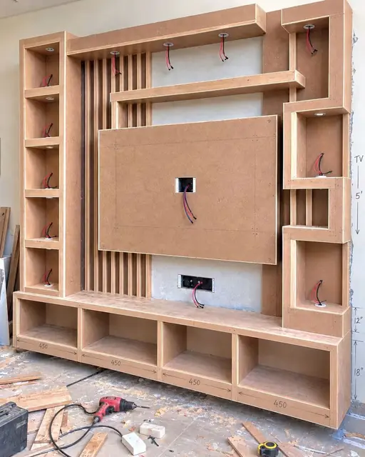 TV unit carcass during on-site build – TV Unit by Varnika Furnitures and Aluminium Works, Lucknow