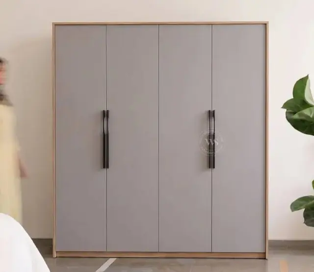 Four-door grey wardrobe with black handles – Wardrobe by Varnika Furnitures and Aluminium Works, Lucknow