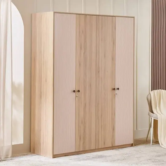 Light oak fluted wardrobe – Wardrobe by Varnika Furnitures and Aluminium Works, Lucknow