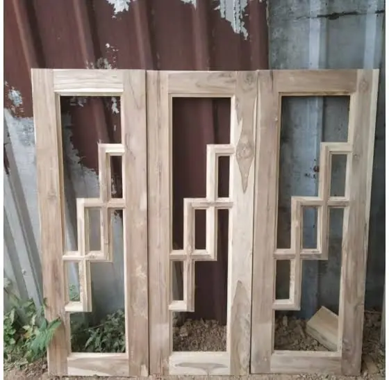Geometric wooden window frames – Window by Varnika Furnitures and Aluminium Works, Lucknow